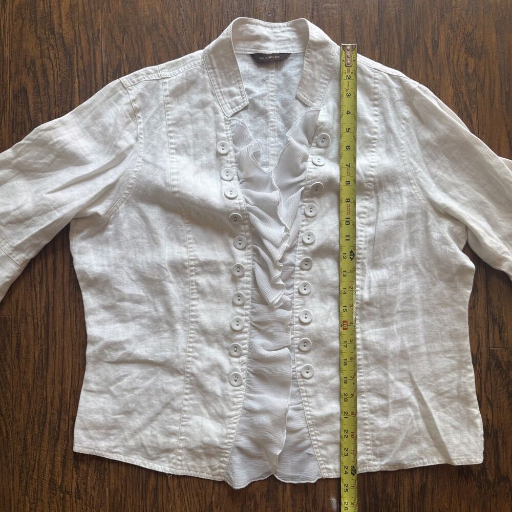 Multiples White Linen Womens Jacket White Ruffle Buttons Flare Sleeve Size XL - Picture 5 of 12